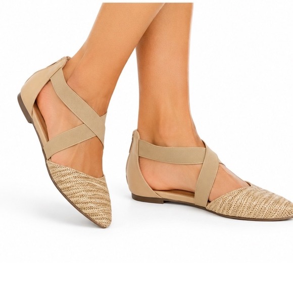 Sugar Shoes - Sugar Vintage Y2K Woven Straw Ankle Strap Ballet Flats Women's Size 8.5